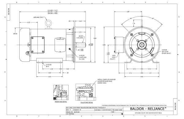 Baldor 5 HP, 1750 RPM, 3 Phase, 60 Hz, 184TC, 3642M, TEFC, F1 - CESWDM3615T - Image 2