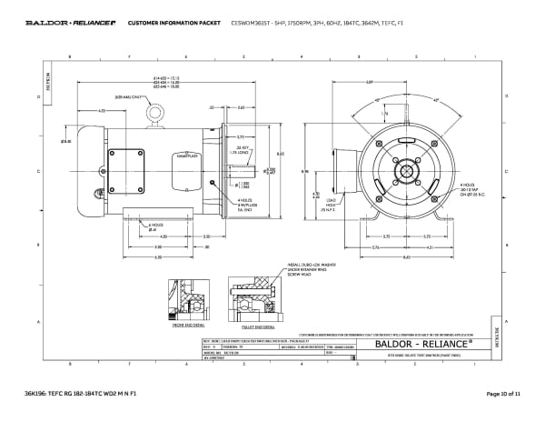 Baldor 5 HP, 1750 RPM, 3 Phase, 60 Hz, 184TC, 3642M, TEFC, F1 - CESWDM3615T - Image 13