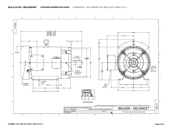 Baldor 10 HP, 3500 RPM, 3 Phase, 60 Hz, 215TC, 3744M, TEFC, F - CESWDM3711T - Image 11