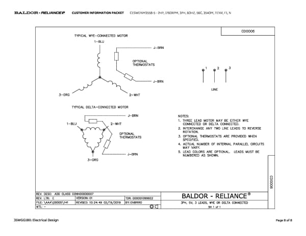 Baldor CESWDNM3558-5 - 2 HP, 1750 RPM, 3 Phase, 60 Hz, 56C, 3538M, TENV, F1, N (575 VAC Only) - Image 11