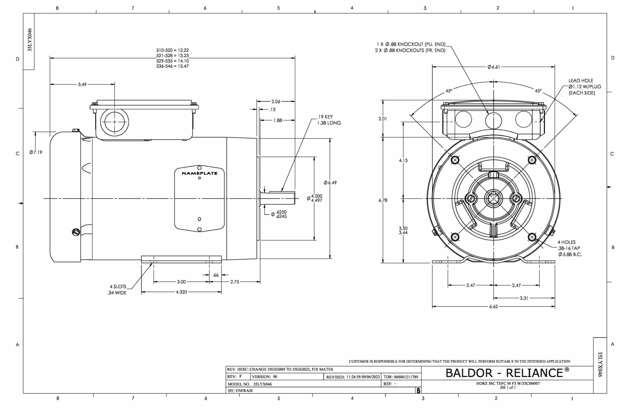 Baldor 1.5 HP, 1770 RPM, 3 Phase, 60 Hz, 56C, 3524M, TEFC, F3 - CEUHM3554 - Image 2