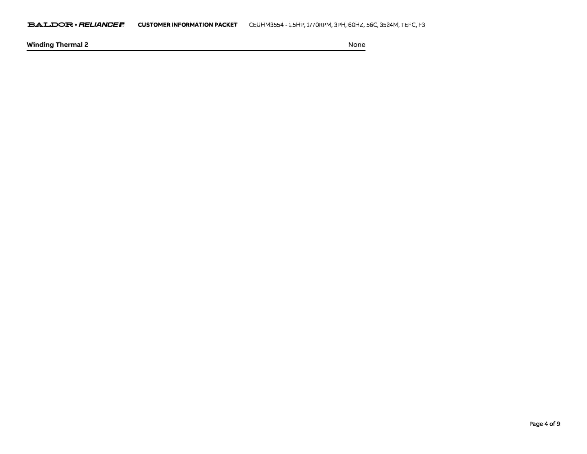 Baldor 1.5 HP, 1770 RPM, 3 Phase, 60 Hz, 56C, 3524M, TEFC, F3 - CEUHM3554 - Image 7