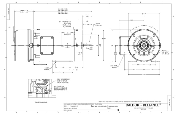 Baldor 1 HP, 1770 RPM, 3 Phase, 60 Hz, 56C, 3522M, TENV, F1, B - CEWDBM3546 - Image 2