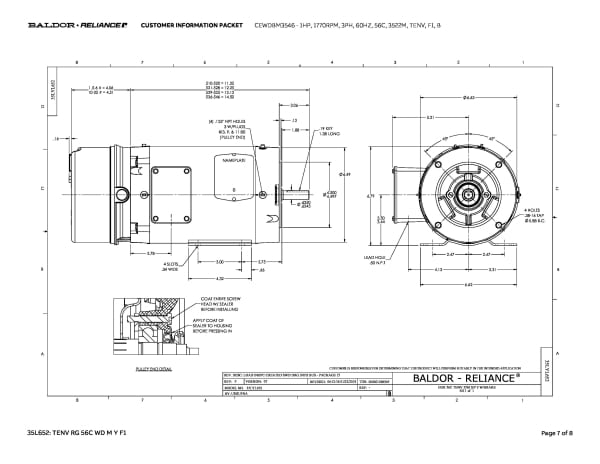 Baldor 1 HP, 1770 RPM, 3 Phase, 60 Hz, 56C, 3522M, TENV, F1, B - CEWDBM3546 - Image 10
