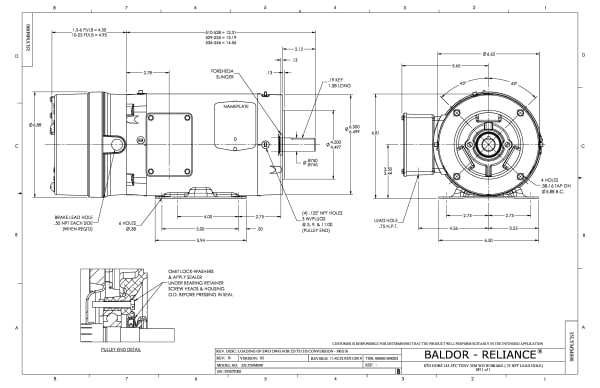 Baldor 1 HP, 1770 RPM, 3 Phase, 60 Hz, 143TC, 3522M, TENV, F1 - CEWDBM3546T - Image 2
