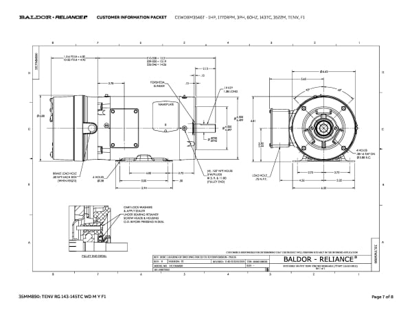 Baldor 1 HP, 1770 RPM, 3 Phase, 60 Hz, 143TC, 3522M, TENV, F1 - CEWDBM3546T - Image 10