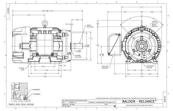 Baldor 10 HP, 880 RPM, 3 Phase, 60 Hz, 284TC, TEFC, F1 - CEWDM2402T - Image 2