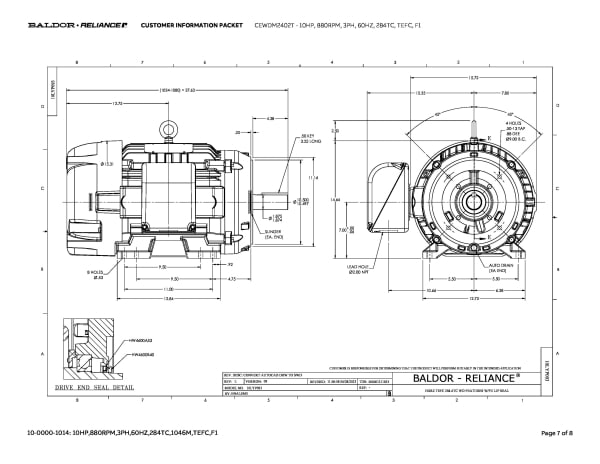 Baldor 10 HP, 880 RPM, 3 Phase, 60 Hz, 284TC, TEFC, F1 - CEWDM2402T - Image 10