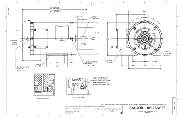 Baldor 1 HP, 3450 RPM, 3 Phase, 60 Hz, 56C, 3516M, TEFC, F1, N - CEWDM3545 - Image 2