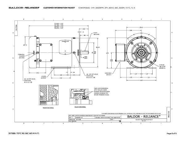 Baldor 1 HP, 3450 RPM, 3 Phase, 60 Hz, 56C, 3516M, TEFC, F1, N - CEWDM3545 - Image 11