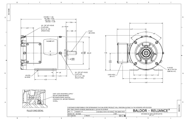 Baldor 1 HP, 1770 RPM, 3 Phase, 60 Hz, 56C, 3522M, TENV, F1, N - CEWDM3546 - Image 2