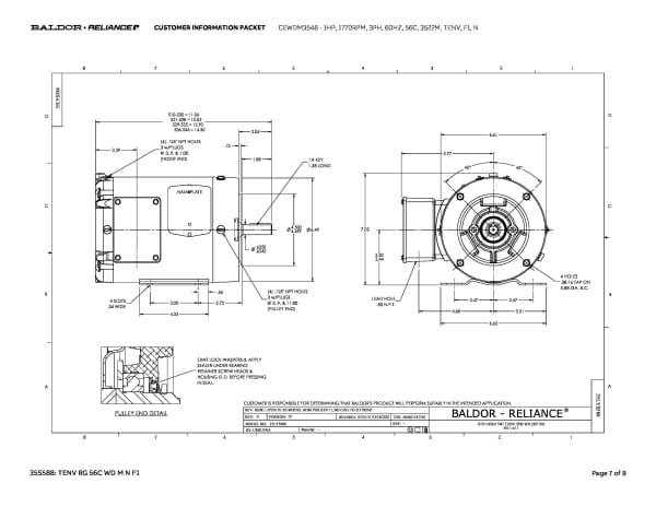 Baldor 1 HP, 1770 RPM, 3 Phase, 60 Hz, 56C, 3522M, TENV, F1, N - CEWDM3546 - Image 10