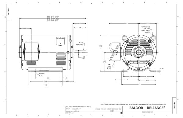 Baldor 25 HP, 3515 RPM, 3 Phase, 60 Hz, 256T, 3934M, ODP, F1 - FPM2516T-2/4 - Image 3