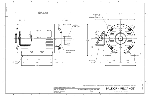 Baldor 25 HP, 1760 RPM, 3 Phase, 60 Hz, 284TS, 3956M, ODP, F1 - FPM2531TS-2/4 - Image 3