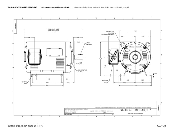 Baldor 30 HP, 3510 RPM, 3 Phase, 60 Hz, 284TS, 3936M, ODP, F1 - FPM2534T-2/4 - Image 10