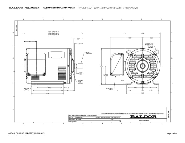 Baldor 30 HP, 1770 RPM, 3 Phase, 60 Hz, 286TS, 4052M, ODP, F1 - FPM2535TS-2/4 - Image 10