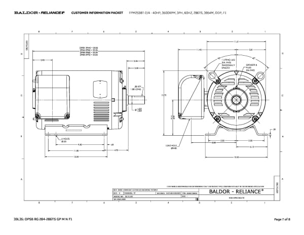 Baldor 40 HP, 3500 RPM, 3 Phase, 60 Hz, 286TS, 3954M, ODP, F1 - FPM2538T-2/4 - Image 10