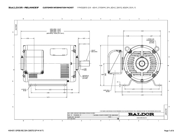 Baldor 40 HP, 1770 RPM, 3 Phase, 60 Hz, 324TS, 4052M, ODP, F1 - FPM2539TS-2/4 - Image 10