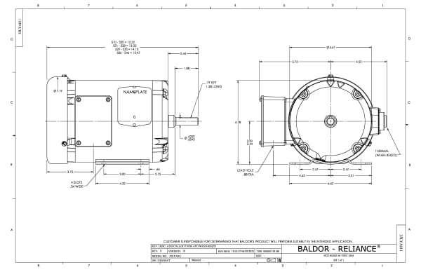 Baldor .5 HP, 1770 RPM, 3 Phase, 60 Hz, 56, 3512M, TEFC, F1, N - M3538/35 - Image 3