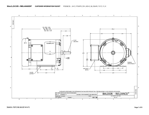 Baldor .5 HP, 1770 RPM, 3 Phase, 60 Hz, 56, 3512M, TEFC, F1, N - M3538/35 - Image 10