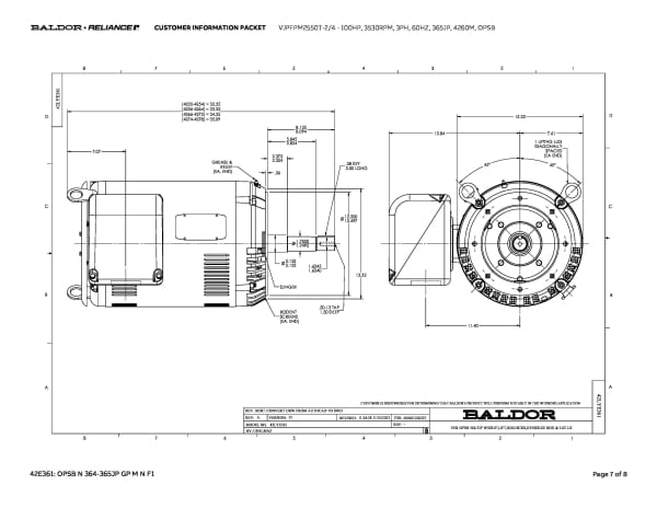 Baldor 100 HP, 3530 RPM, 3 Phase, 60 Hz, 365JP, 4260M, OPSB - VJPFPM2550T-2/4 - Image 10