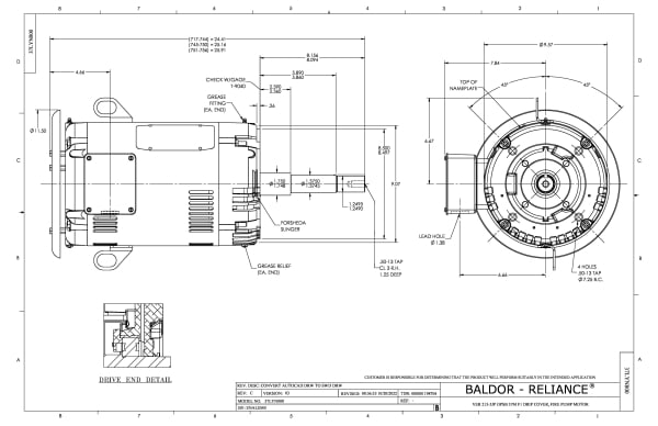 Baldor 10 HP, 3490 RPM, 3 Phase, 60 Hz, 213JP, 3726M, OPSB, F - VJPFPM3312T-2/4 - Image 3