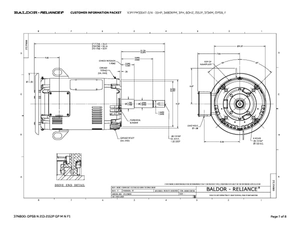 Baldor 15 HP, 3480 RPM, 3 Phase, 60 Hz, 215JP, 3734M, OPSB, F - VJPFPM3314T-2/4 - Image 10