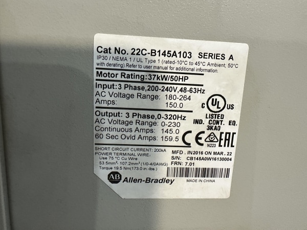 ALLEN BRADLEY - 22C-B145A103 SERIES A - USED - Image 3