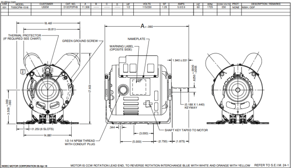 US-Nidec D12CP2PH9 General Purpose Motor - Image 2