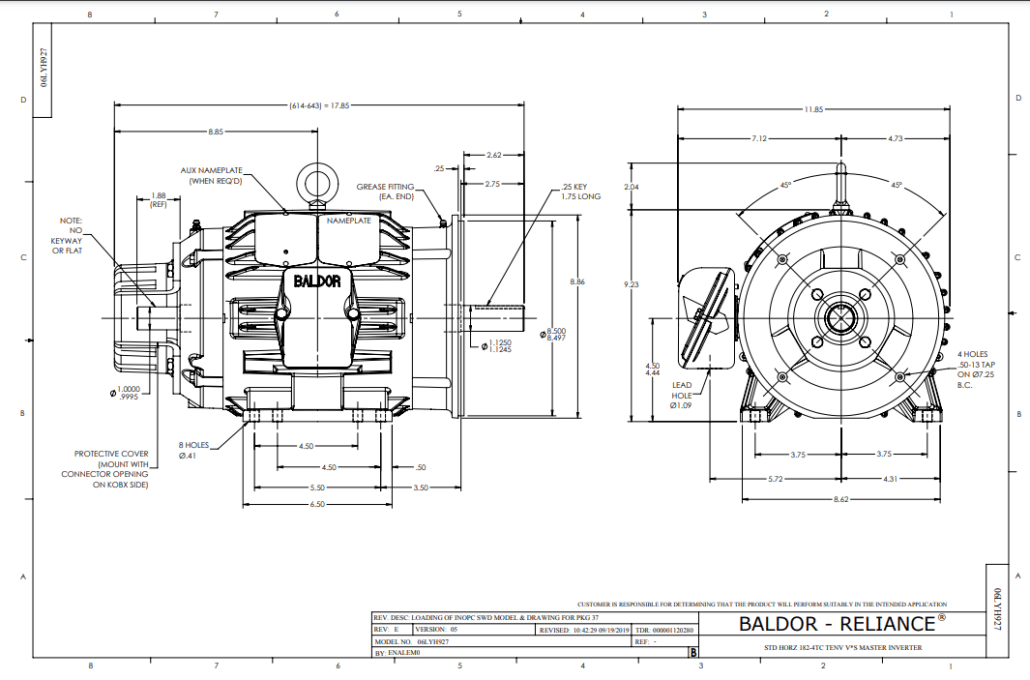 Baldor 3HP, 1760 RPM, 3PH, 60HZ, 182TC FRAME, TENV, F1 MOUNT, IDVSNM3661T