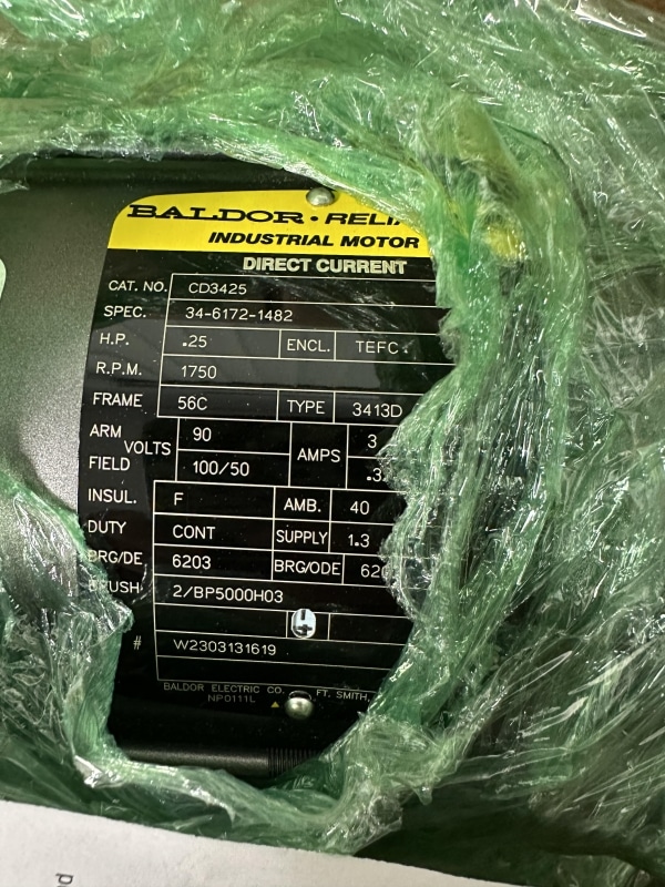 Baldor - CD3425 - .25 HP, 1750 RPM, DC, 56C, 3413D, TEFC, F1, N - OPEN BOX