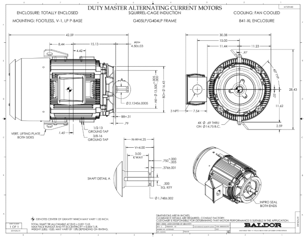 Baldor 100HP 1800 405LP TEFC - 1101095698-10 - MUST CALL BEFORE ORDERING