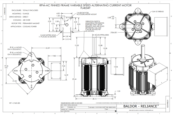 Baldor 60HP 240/460V FL4034 TEAO V3 - F40-A000-0270 - CALL BEFORE ORDERING