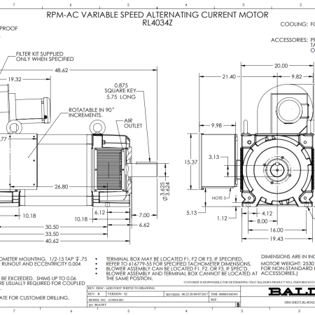 Baldor 500HP 1750 460V RL4034 DPFV F1 - IDDRPM405004R2 - CALL BEFORE ORDERING
