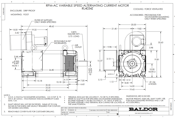 Baldor 500HP 1750 460V RL4034 DPFV F1 - IDDRPM405004R2 - CALL BEFORE ORDERING