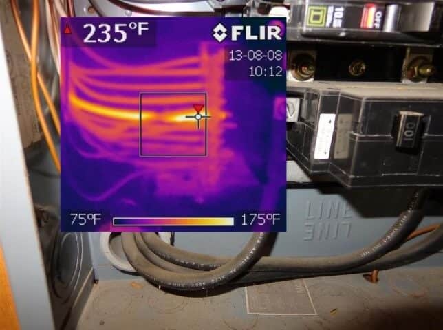 “Infrared view showing a 235 °F hot-spot on electrical gear”