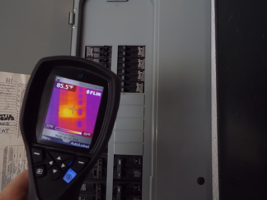 “Thermal camera identifies hot spots in an electrical drive panel”