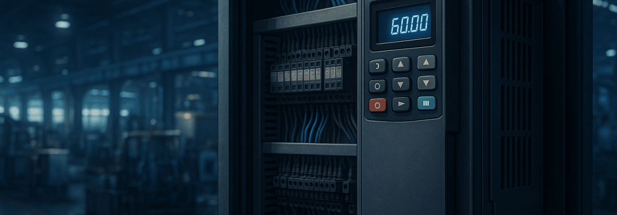 Frequency drive controller installed in modern industrial cabinet