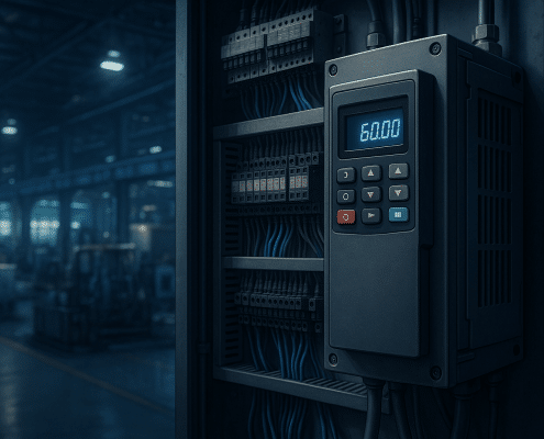 Frequency drive controller installed in modern industrial cabinet