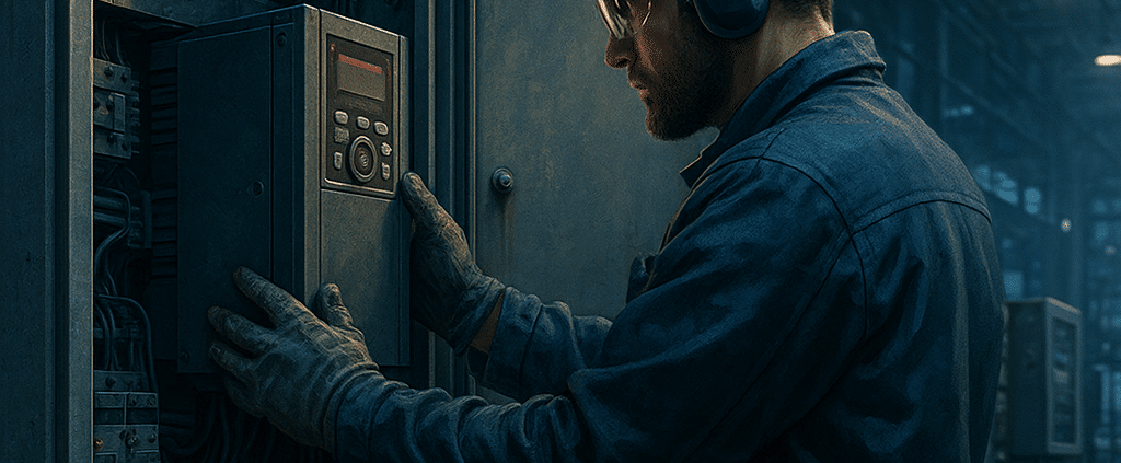 Skilled technician installs Danfoss VFD for peak efficiency