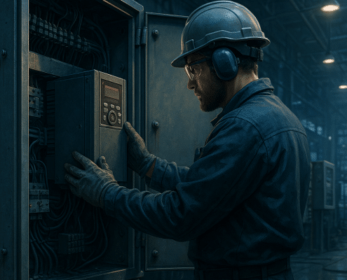 Skilled technician installs Danfoss VFD for peak efficiency