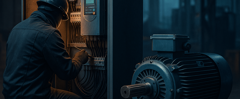 Technician installs variable speed electric motor system