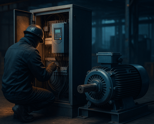 Technician installs variable speed electric motor system