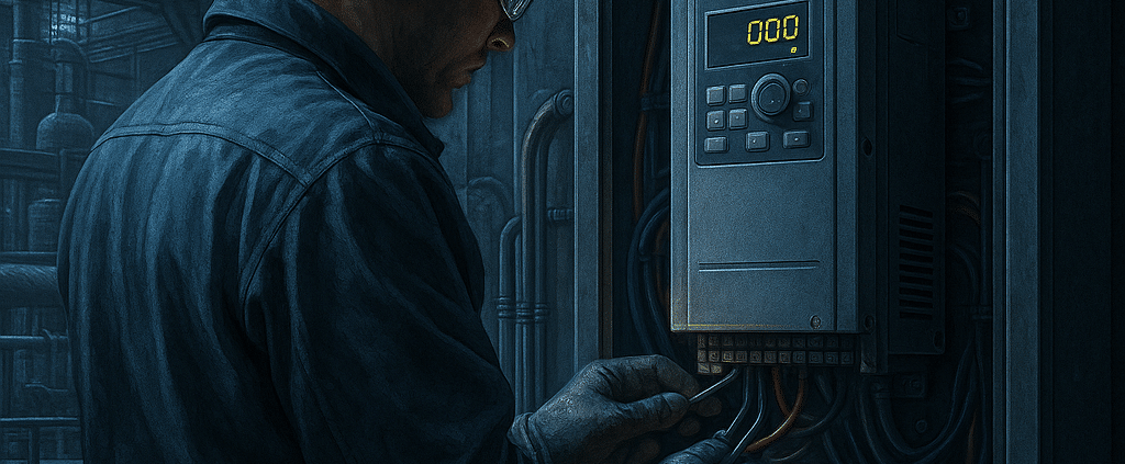 Typical VFD frequency drive retrofit on a process pump