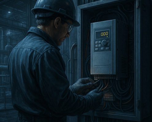 Typical VFD frequency drive retrofit on a process pump
