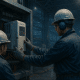 Technicians install a yaskawa variable frequency drive during a weekend upgrade.