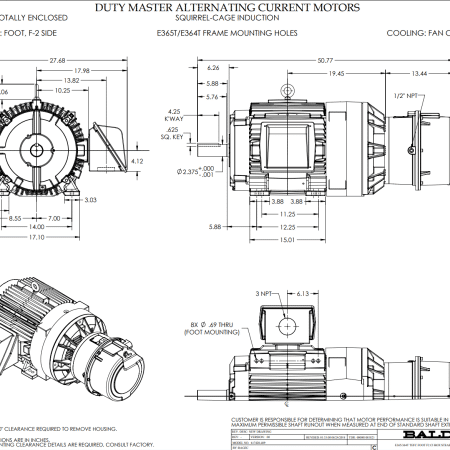 Baldor 40HP, 1190 RPM, 3PH, 6-60HZ, 364T, A36062M, TEF, A36-6924-0043, BRAKE MOTOR
