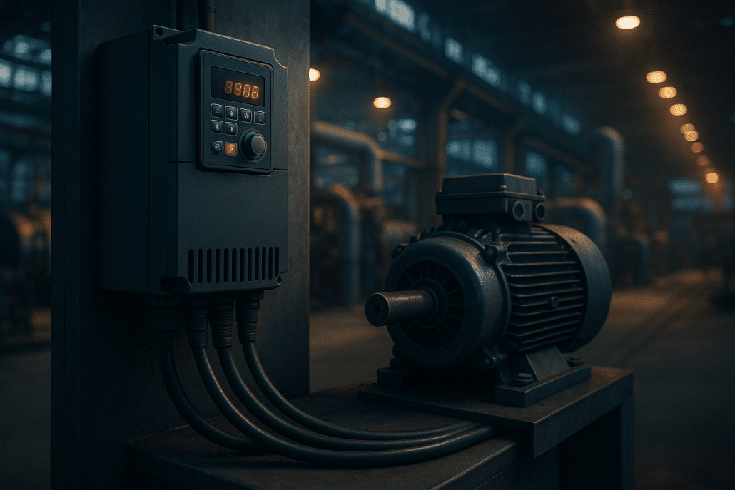 Variable drive motor control via VFD improves efficiency and soft‑starts.