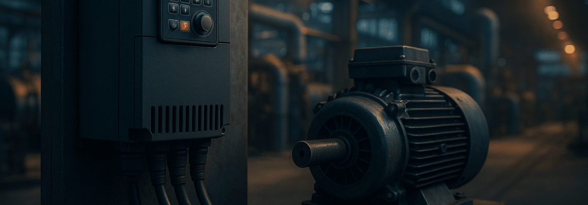 Variable drive motor control via VFD improves efficiency and soft‑starts.