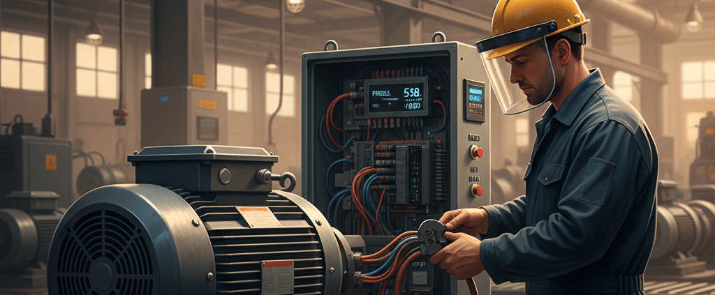 A technician wiring a 3 phase motor and VFD for a flawless industrial setup, showcasing AC motor speed control.